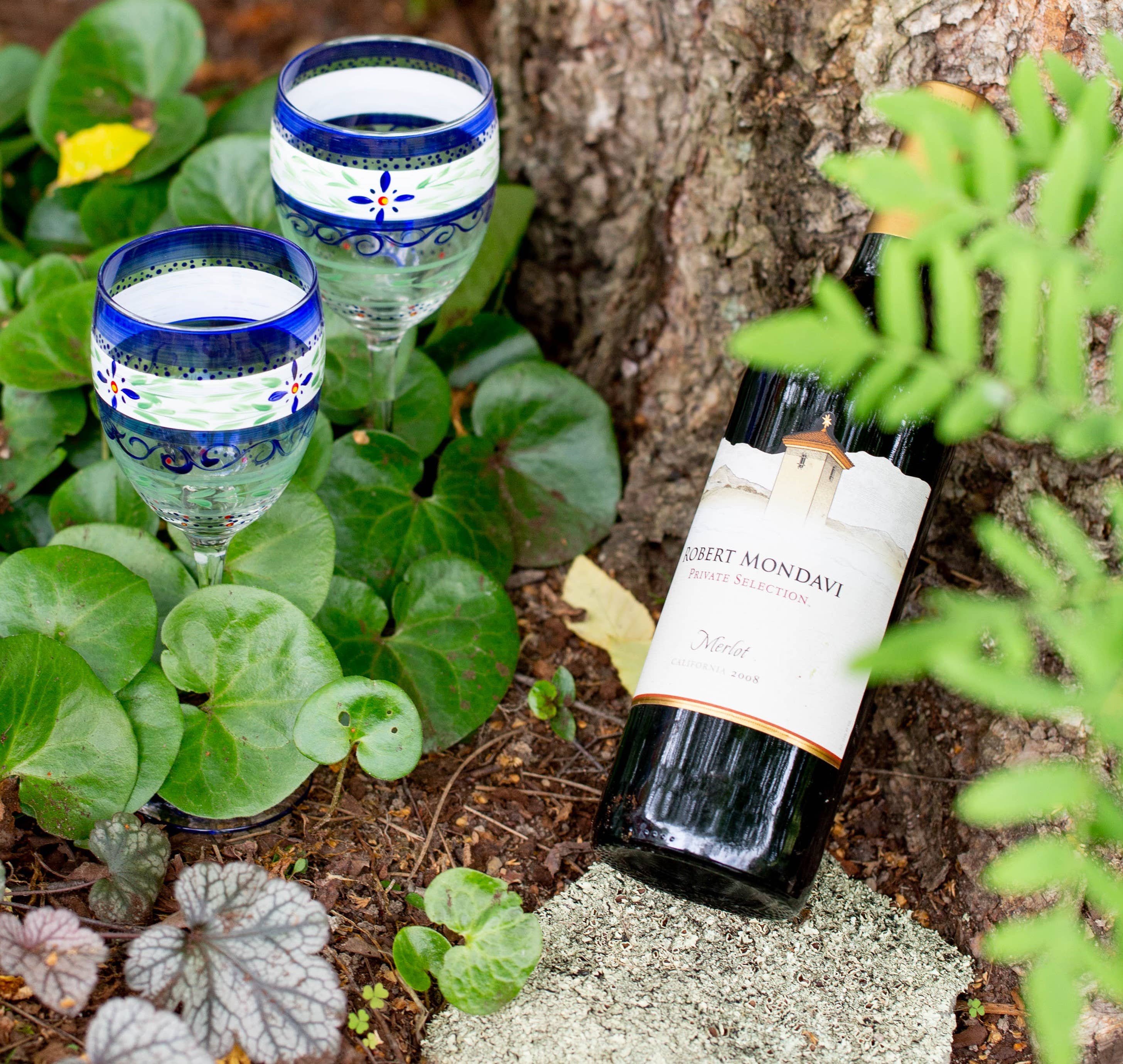 Golden Hill Studio - Vente Verres à vin - Verres à vin floraux bleus Barcelona5