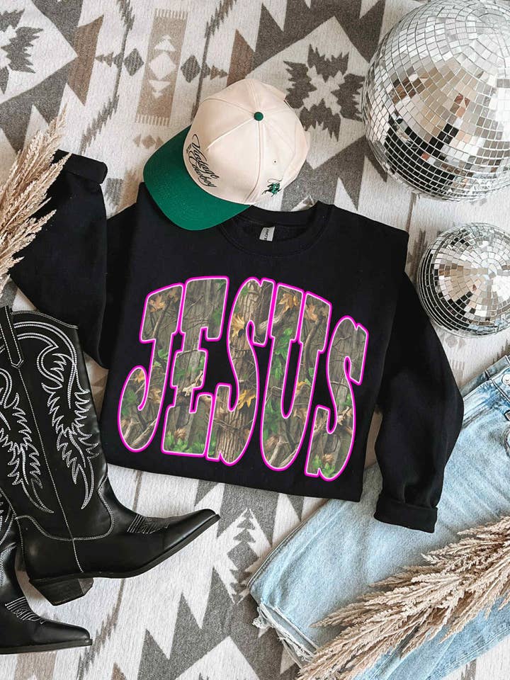 Jesus camo sweatshirt for wholesale by Buckin Barn Wholesale