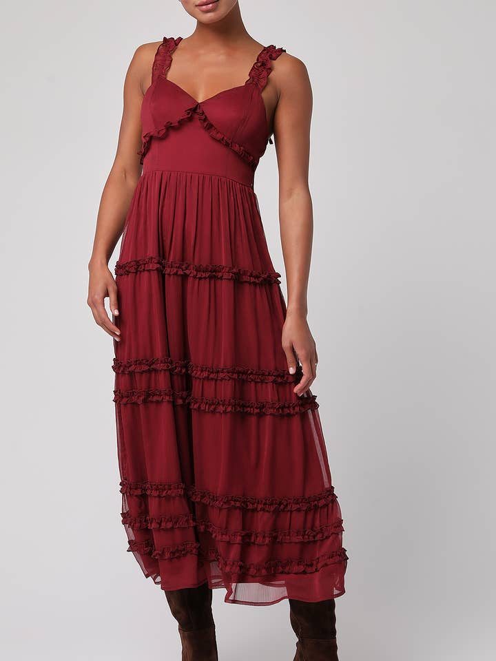 VIOLA RUFFLE SHOULDER MAXI DRESS for wholesale by Lulus