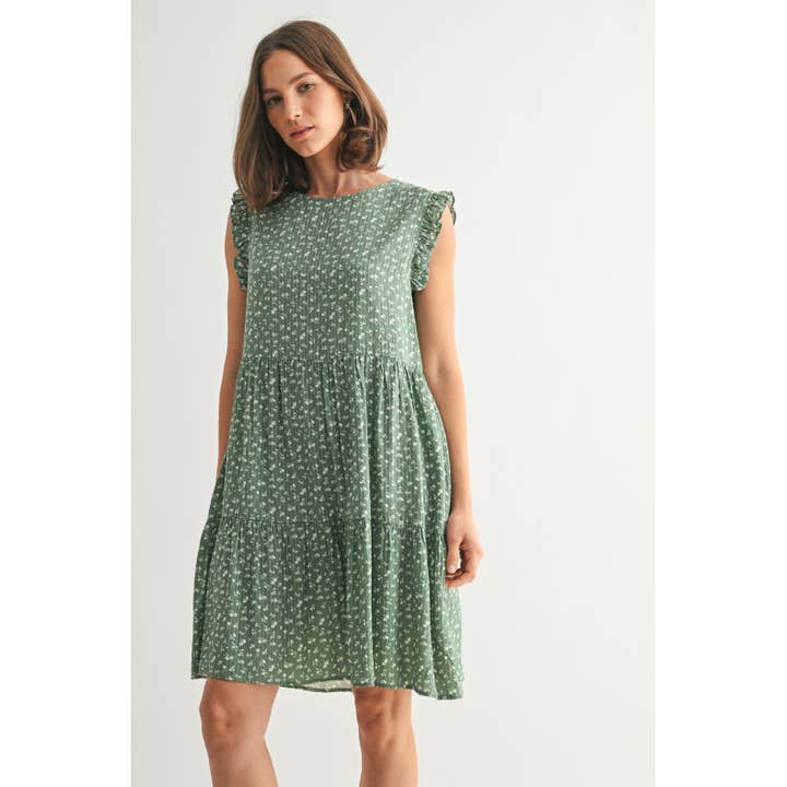 FUN2FUN - Vendita all'ingrosso Vestito - Donna - MINI ABITO A BALZE CON MOTIVO A RIGHE FLOREALI DELICATE E TESTURA1