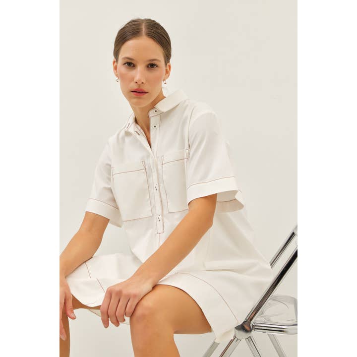 idem ditto - Wholesale Dress - Women's - BREATHABLE A-LINE SHIRT DRESS WITH OVERSIZED SLVS