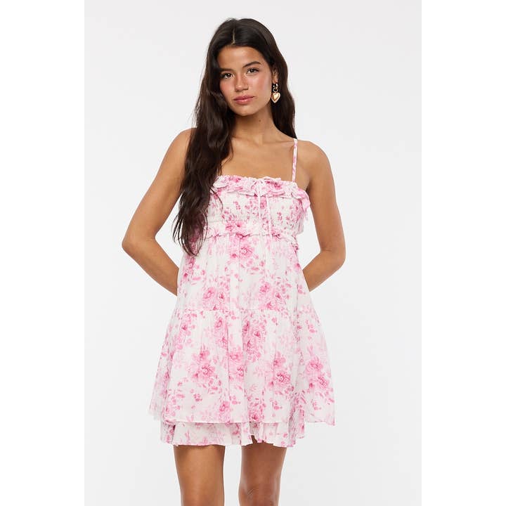 PALE PASTEL FLORAL BACK CUTOUT LAYERED MINI DRESS for wholesale by Sky to Moon