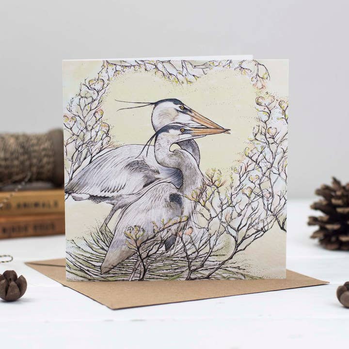 Biglietto d'auguri con aironi in nido per la vendita all'ingrosso da parte di Fay's Studio