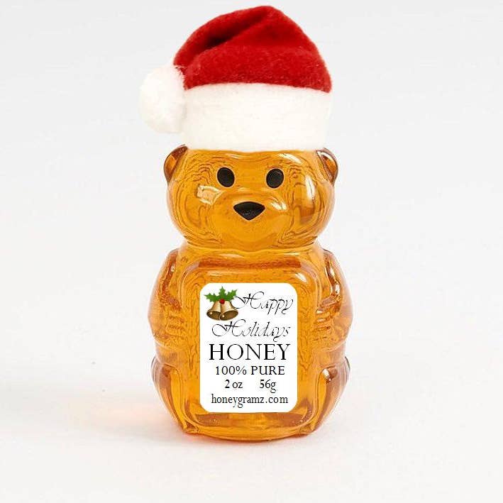 Happy Holidays Honey 2oz Honey Bear for wholesale by HoneyGramz
