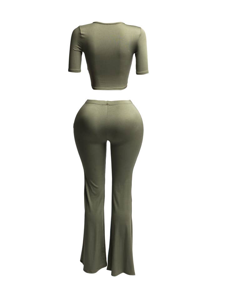 K Too - Wholesale Top & Pant Set (NOT Loungewear) - Women's - Short sleeve crop top & flare pants set