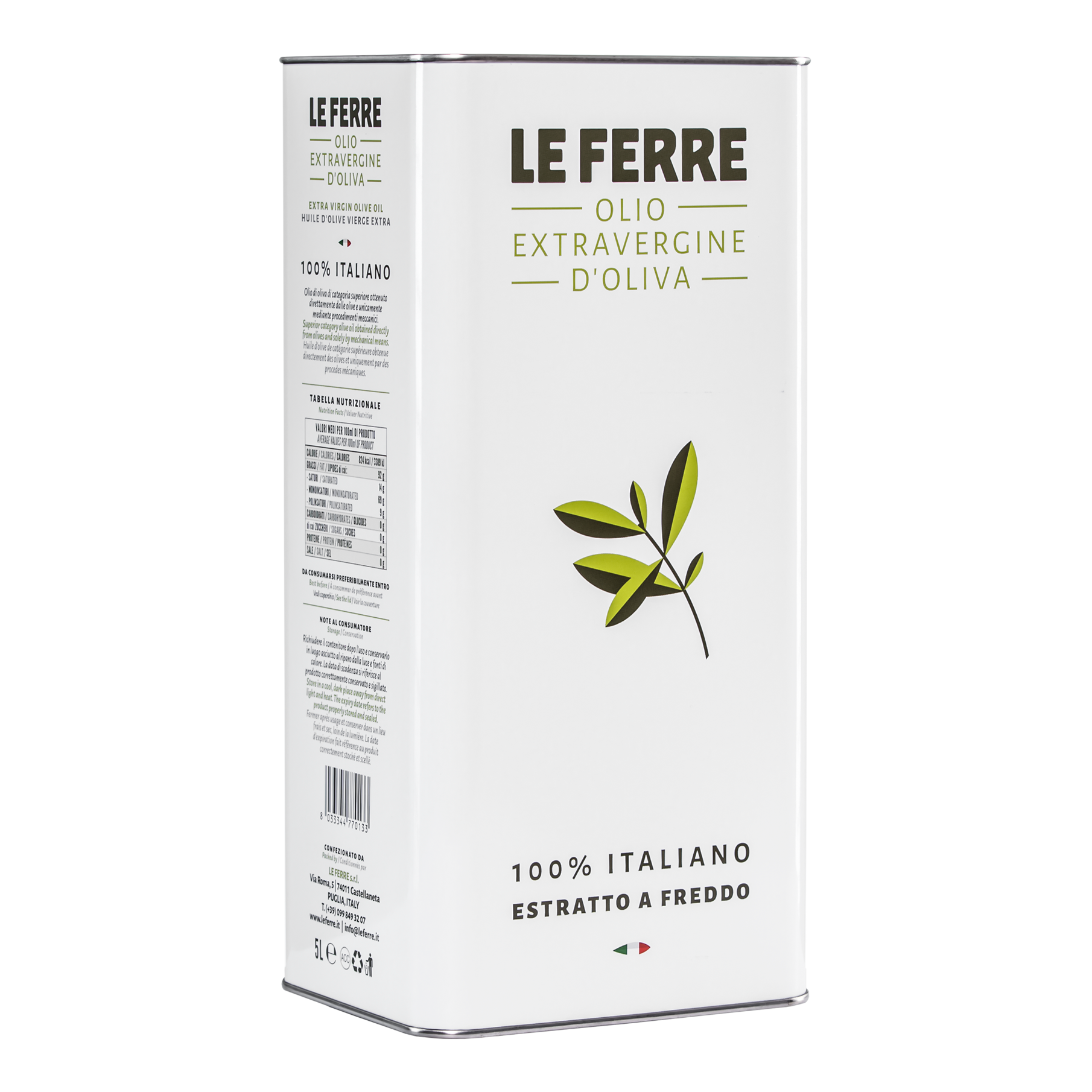 Le Ferre - Wholesale Olive Oil - MULTIVARIETAL Extra Virgin Olive Oil Tin 3L- 5L1