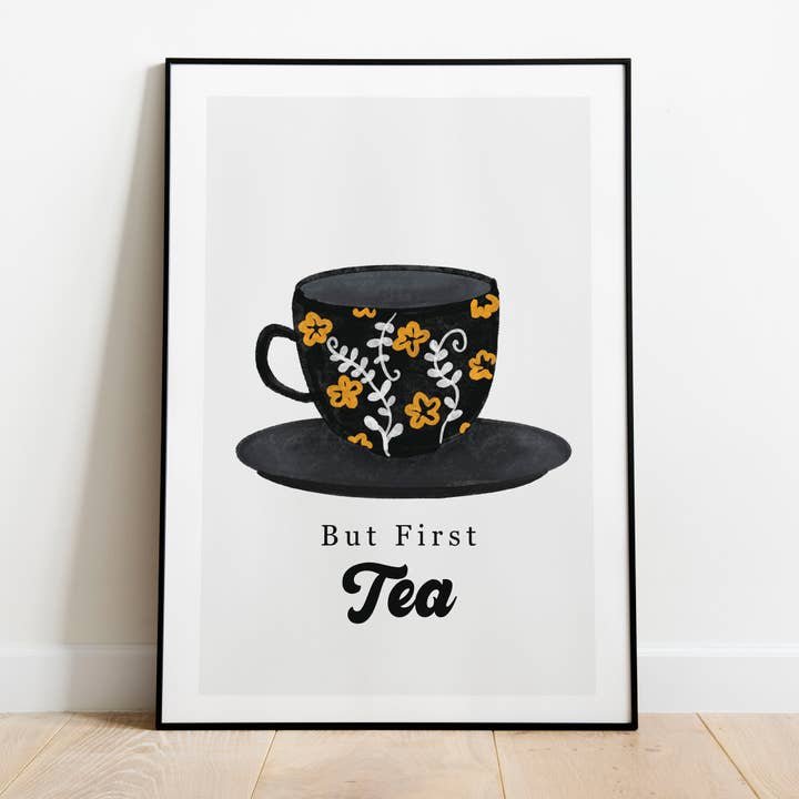 But First Tea Illustration Art Print for wholesale by Moonbean Designs