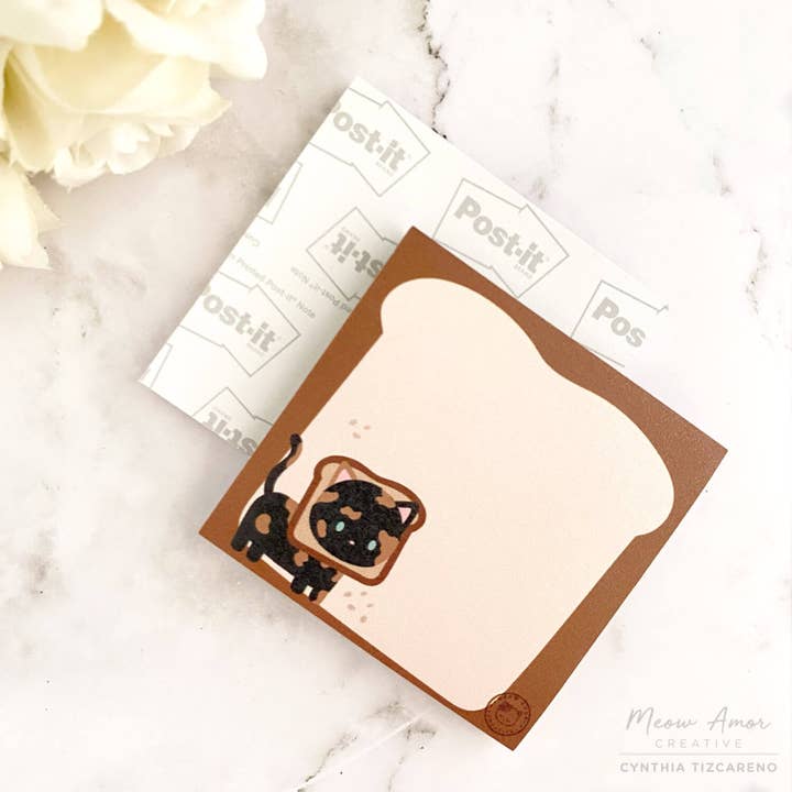 Meow Amor Creative - Wholesale Sticky Notes - Tortie Toast Cat Sticky Notes