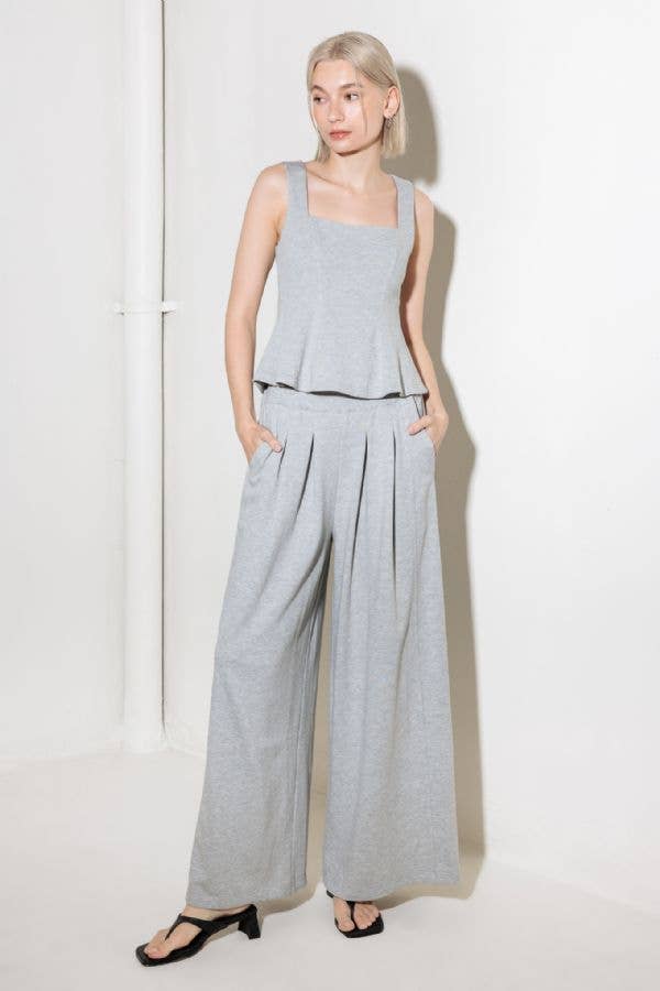 H GREY A solid knit top and pant set - FT1488-SET for wholesale on Faire0