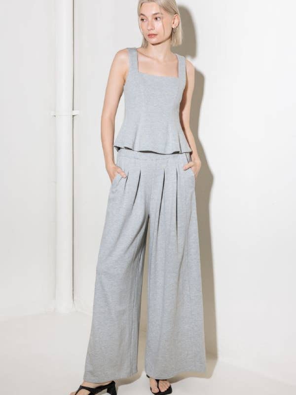 Un ensemble haut et pantalon en maille solide - FT1488-SET pour la vente par FLYING TOMATO