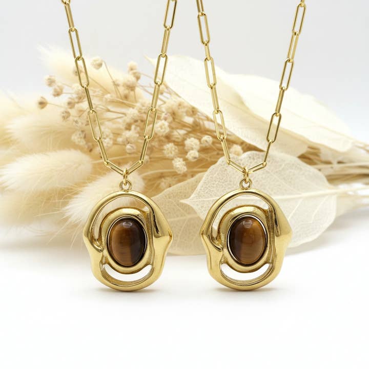 Tijgeroog Steen Ketting voor wholesale door Produtos Namasté