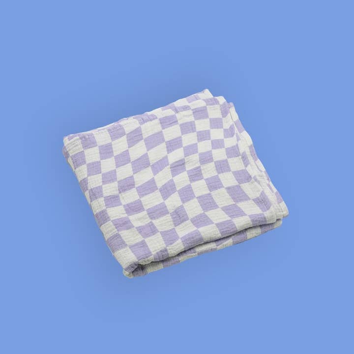 Golden Child - Wholesale Swaddle - Baby - Wavy Baby Checked Organic Cotton Baby Swaddle - Lilac4