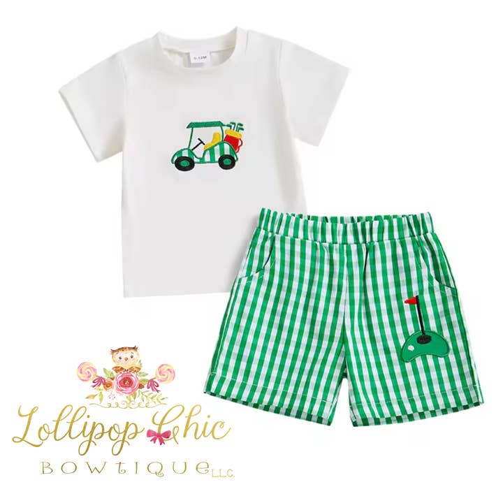 Baby and Toddler Boy Embroidered Preppy Golf Shorts Set for wholesale by Lollipop Chic Bowtique LLC