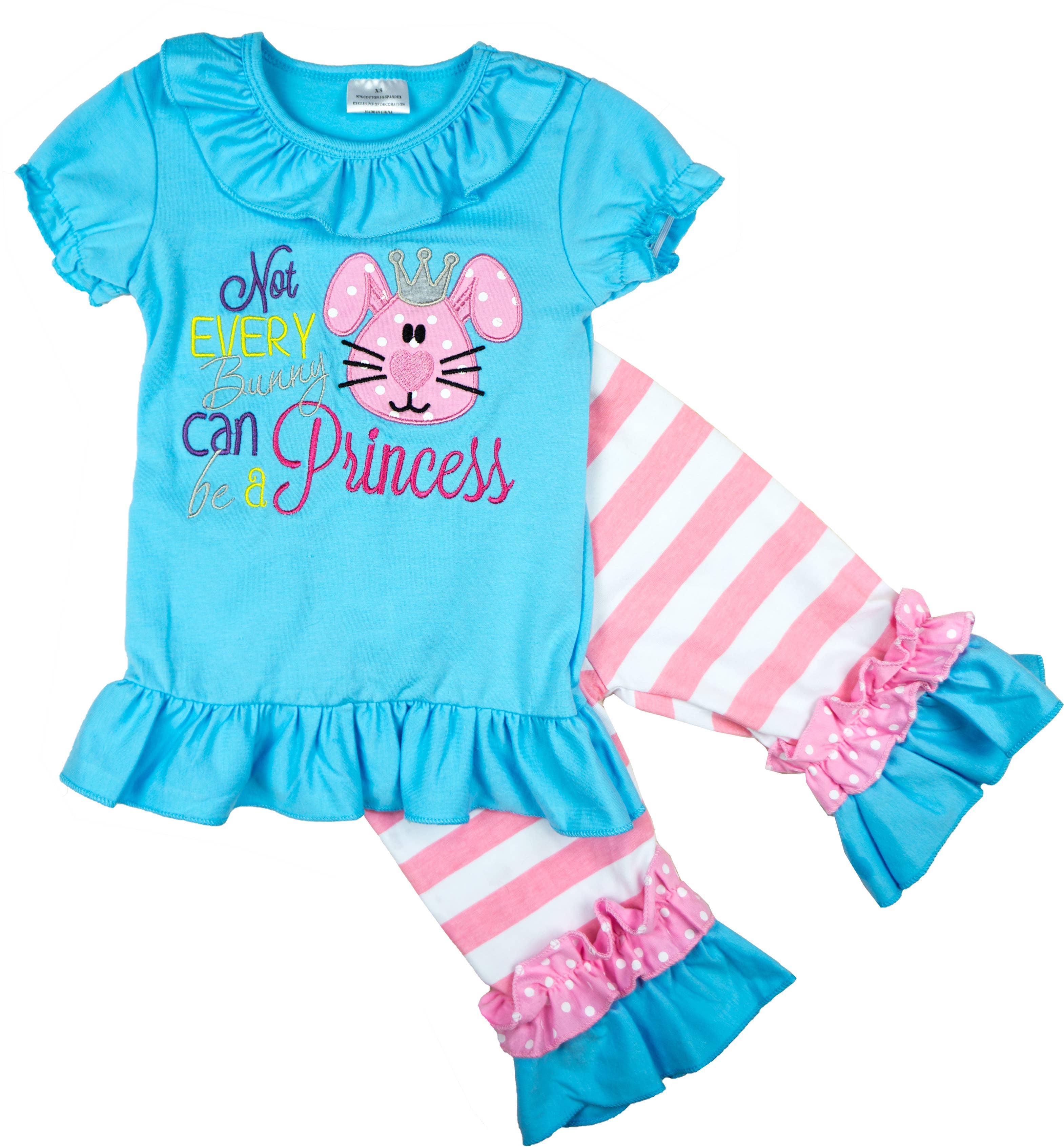 Amor Babee - Wholesale Top & Pant Set - Kids - Baby Girls' Easter Capri Outfit with Blue Stripes