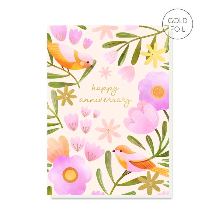 Stormy Knight - Wholesale Anniversary Card - Pink Love Birds | Bird and Floral Anniversary Card
