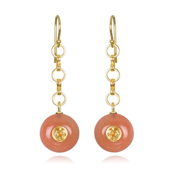 Orecchini Pendenti con Doppia Gemma - Pietra di Luna e Citrino per la vendita all'ingrosso da parte di Amelia Rose Jewelry