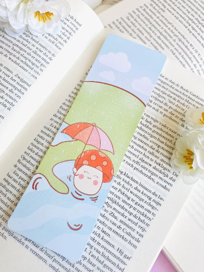 Mushiesadventures - Venta al por mayor Marcapáginas - Marcapáginas mate con diseño de hongos con diseño de paisaje de lluvia, 2.1 x 6.8 pulgadas0