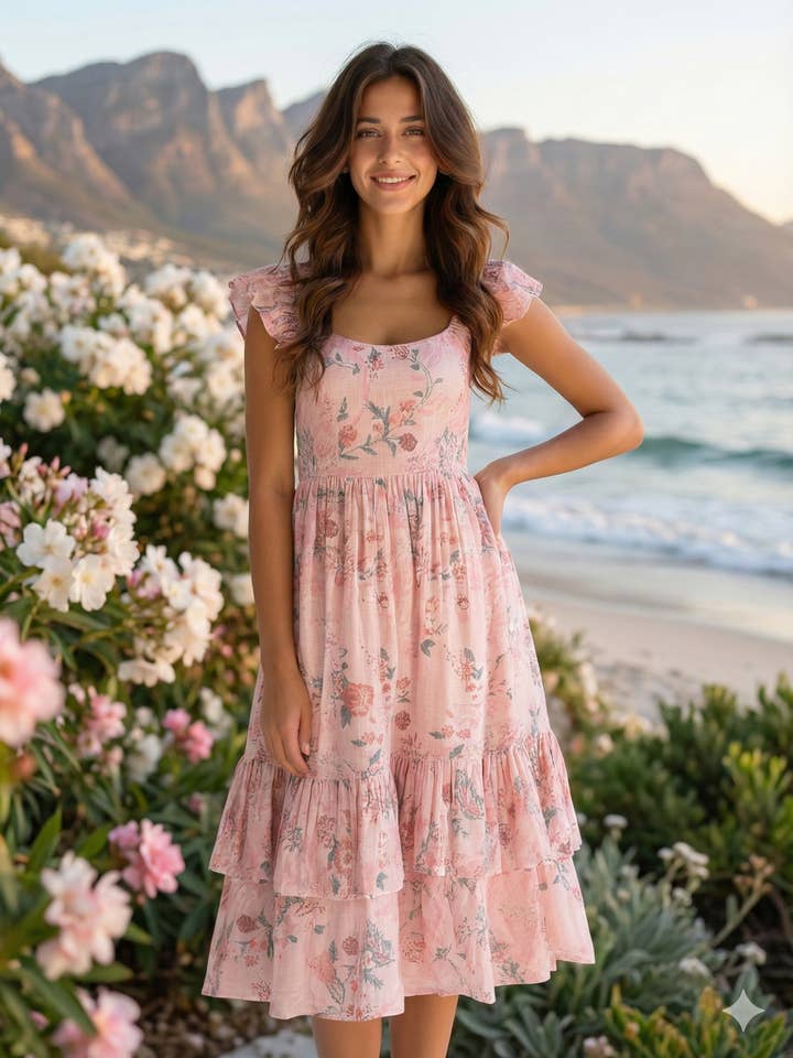 Cotton Jute Floral Tiered Maxi Dress for Women for wholesale by Ariastop.com corporation