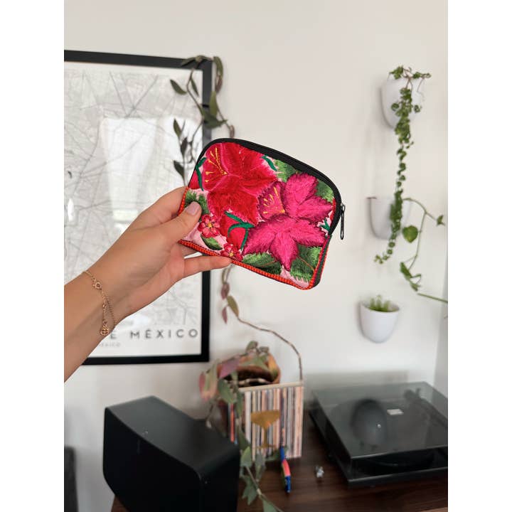 Pura Vida - Wholesale Makeup/Cosmetic Bag - Small Mexican Embroidered Flowers Cosmetic Bag | Boho Bag4