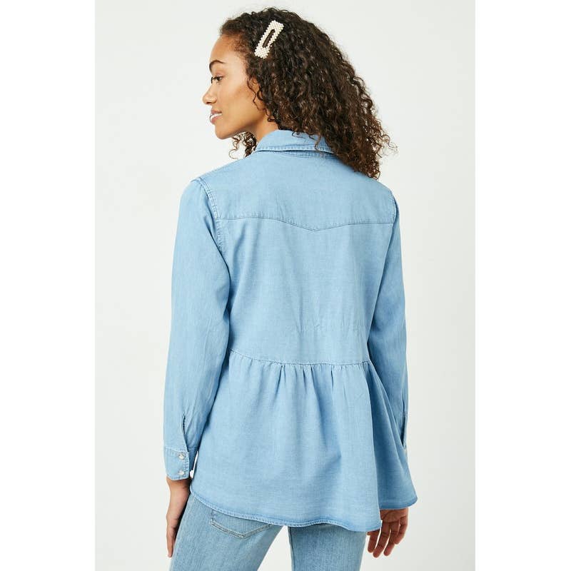LIGHT DENIM Womens Button-Down Peplum Shirt for wholesale on Faire3