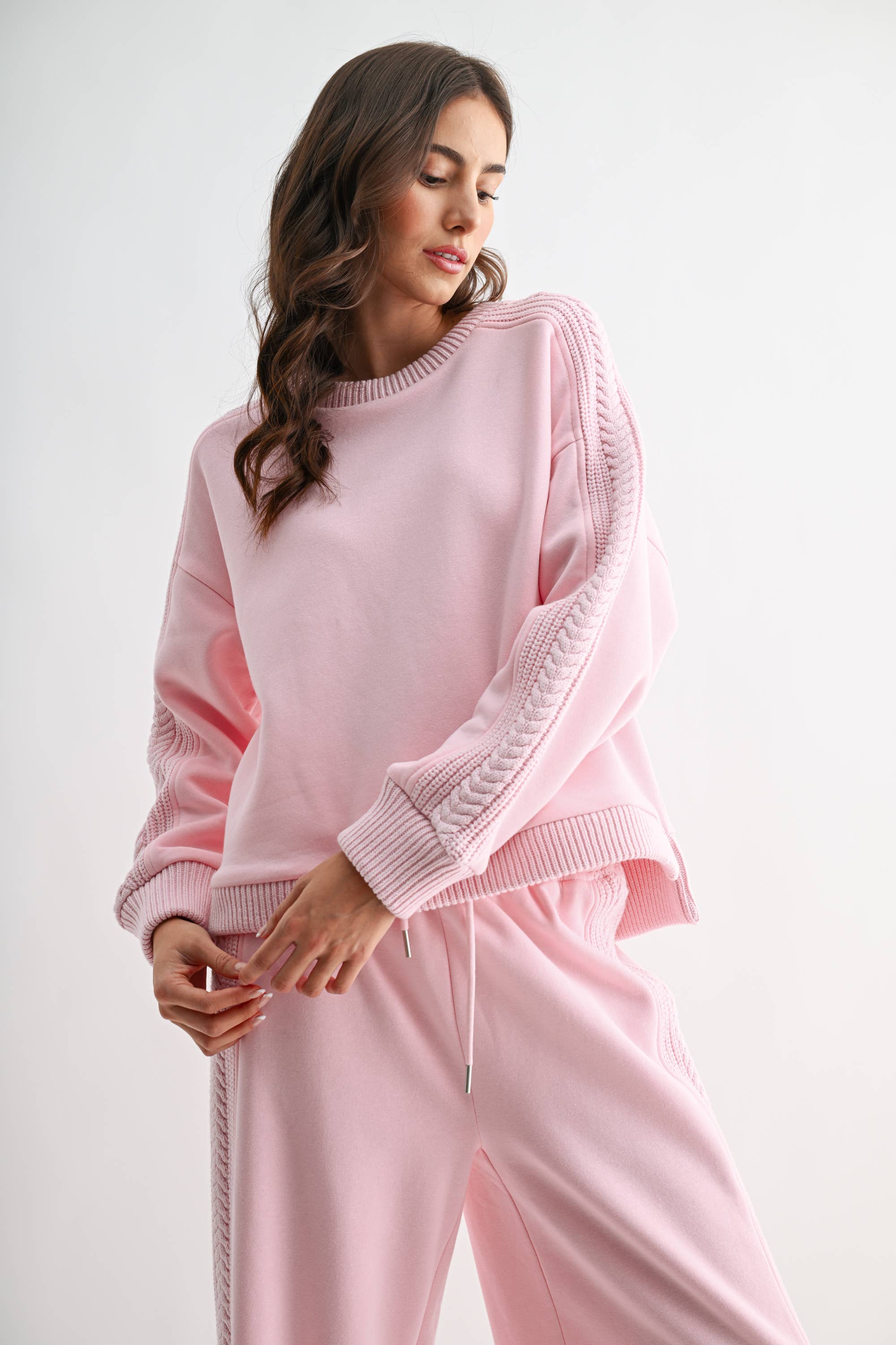 Camellia – wholesale Tops set – Women's – CS10248E CABLE KNIT TRIM OVERSIZED LOUNGE SET18