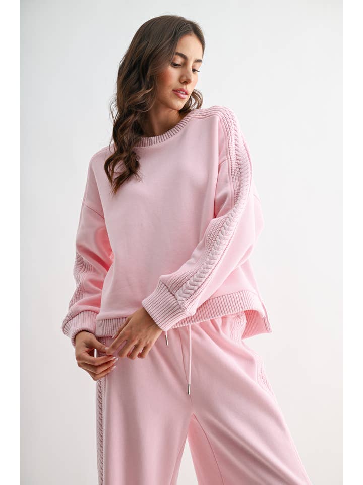 LT. PINK CS10248E ÜBERGROßES LOUNGE-SET MIT ZOPFSTRICKBESATZ für den Großhandel auf Faire3