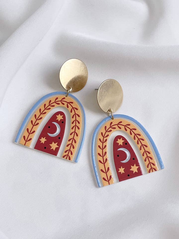 Rainbow moon statement dangle earrings - Lunar for wholesale by Pearl and Ivy Studio