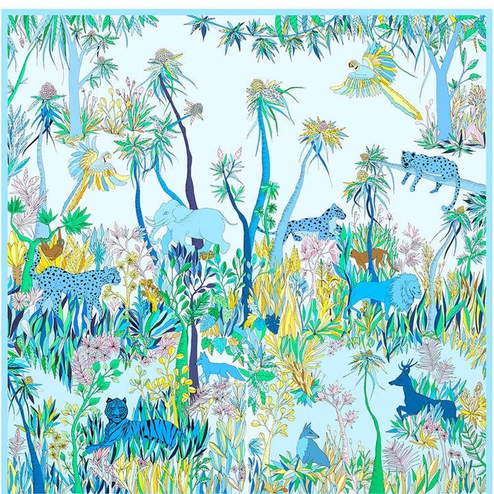 Jessie Zhao New York - Wholesale Scarf - Women's - Silk Scarf of Blue Animal Kingdom