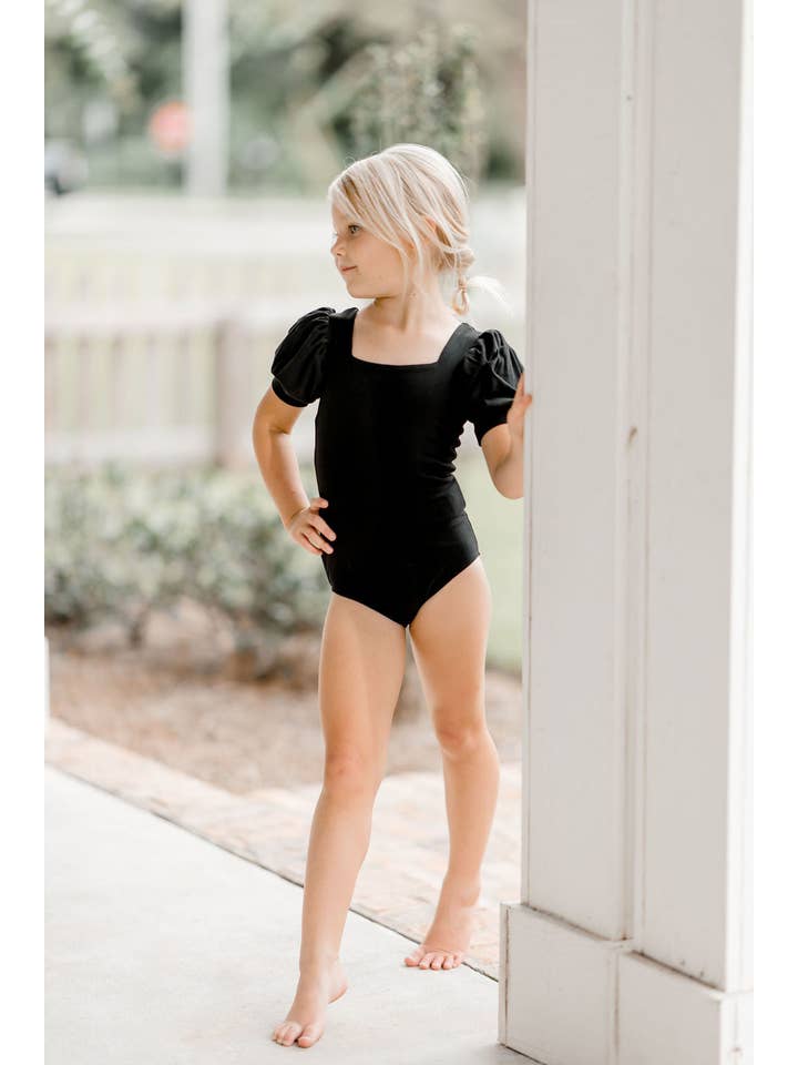 Cheeky Plum - Wholesale Leotard – Child - Puff Sleeve Leotard - Black Magic3