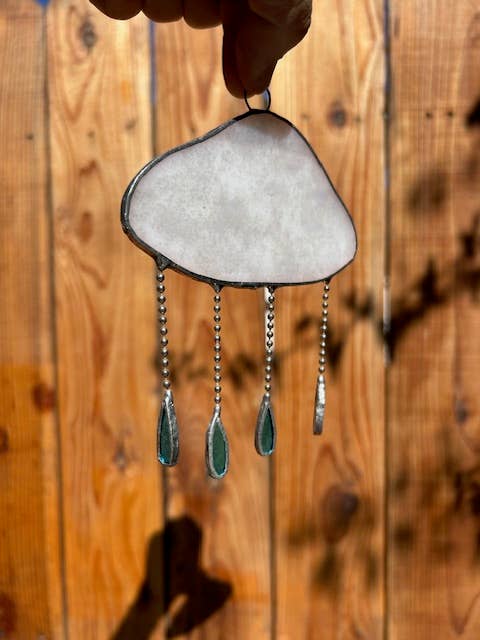 Stained glass stars and Talavera - Wholesale Suncatcher - Handmade Cloud Stained Glass Suncatcher with Raindrop Charms1