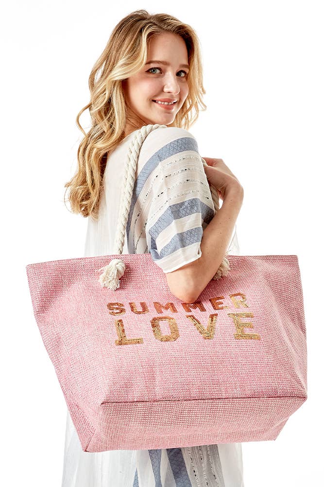Hana – wholesale Strandväska – Strandväska Glitz med texten SUMMER LOVE23