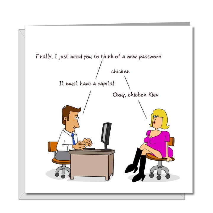 Divertente biglietto d'auguri per moglie, marito, mamma, papà, padre, amici, tecnologia informatica per password, divertente e divertente per la vendita all'ingrosso da parte di Swizzoo Cards