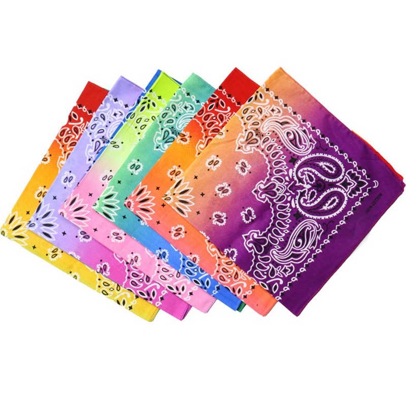 The Blissful - Wholesale Bandana - Unisex - Gradient Print Square Rainbow Paisley 100% Cotton Bandanas5