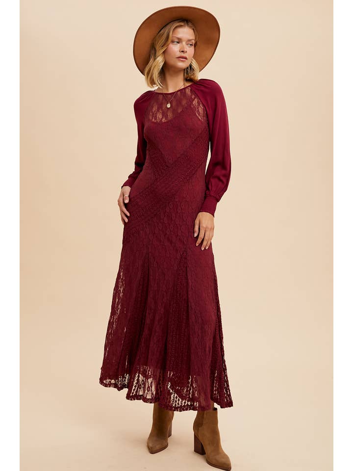 In Loom - Wholesale Dress - Women's - RAGLAN VINTAGE LACE PANELED DRESS