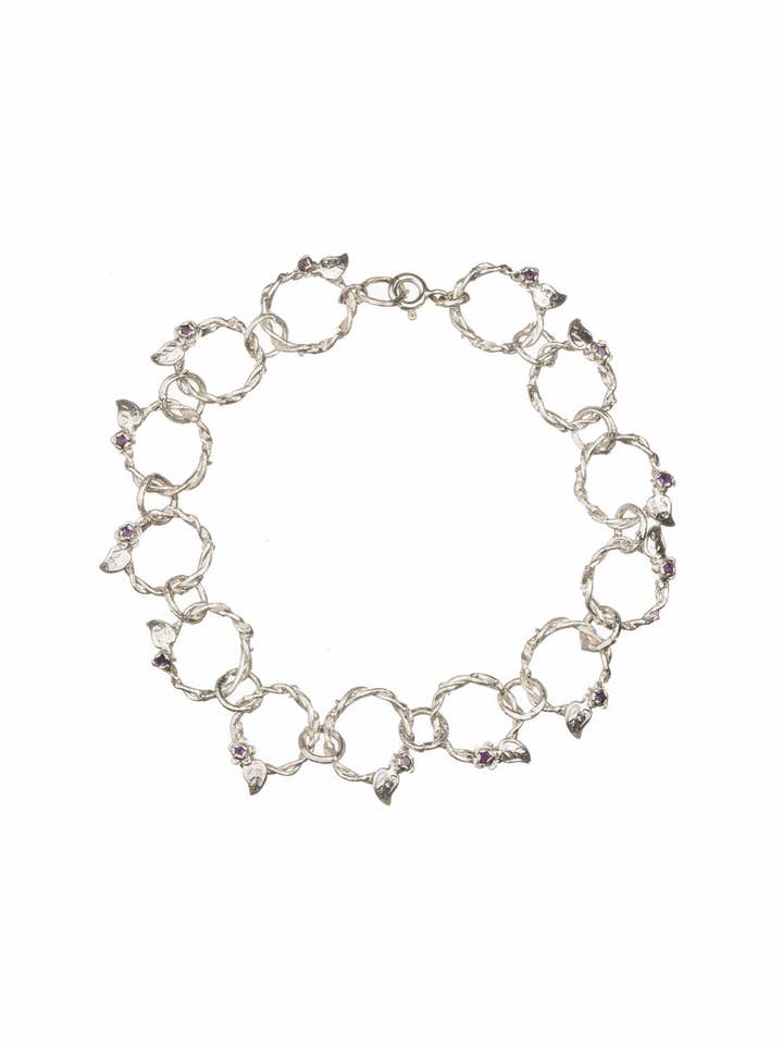 Sterling Silver Twig Hoop Bracelet With Amethysts for wholesale by Amanda Coleman Jewelry
