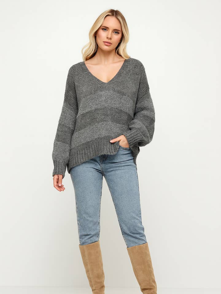 Italienischer Lockerer V-Ausschnitt Strukturierter Lana Grobstrickpullover für den Großhandel von Miss Bold
