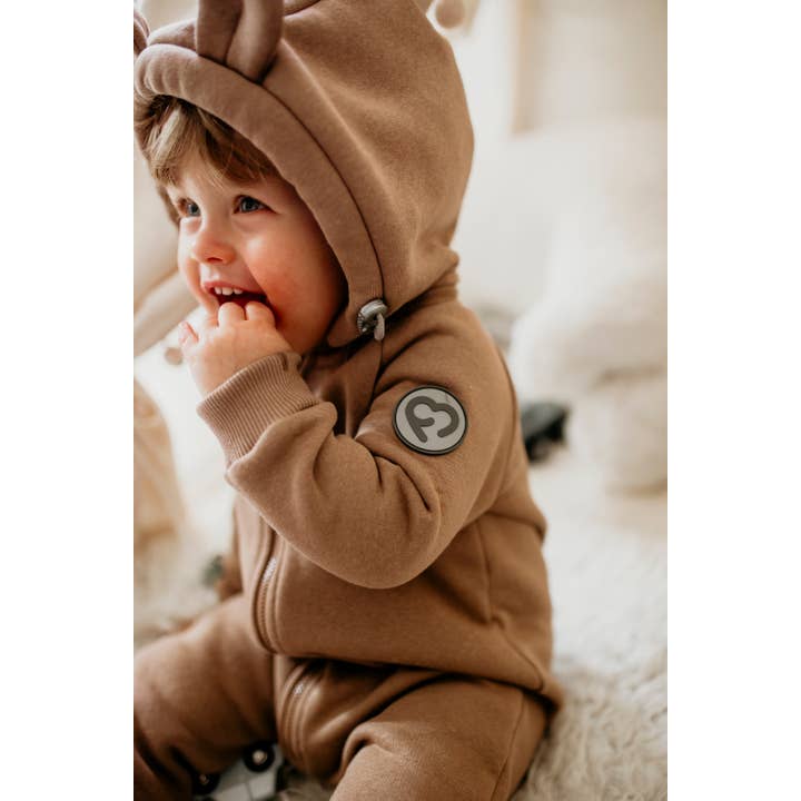 TEDDY FUN2BEMUM cotton overall with bear ears LATTE for wholesale by FUN2BEMUM
