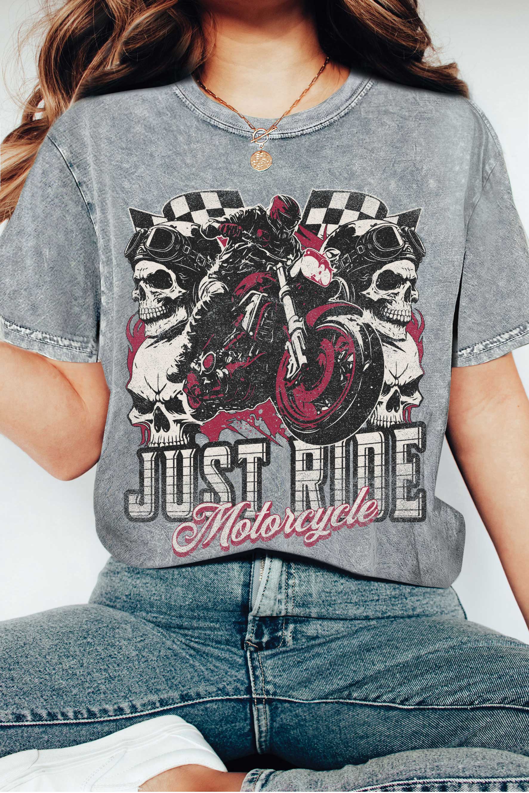 Rustee Clothing – Engroshandel T-shirt med print - Dame – BARE RIDE KRANIET MOTORCYKEL MINERALSKE GRAFISKE TSHIRTS7