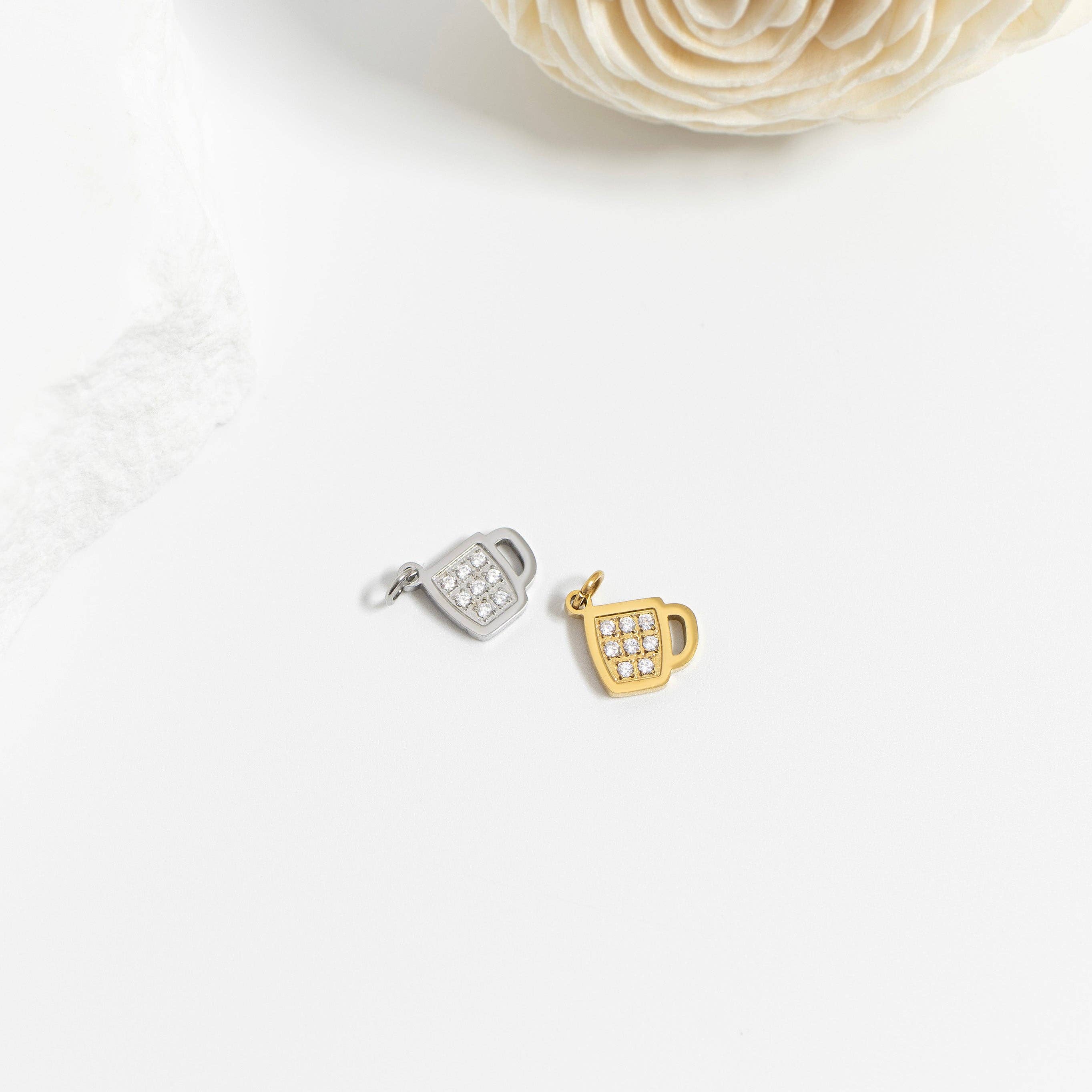 WJW - Wholesale Individual Charm/Pendant - 18K Gold PVD Stainless Steel CZ Coffee Cup Charm2