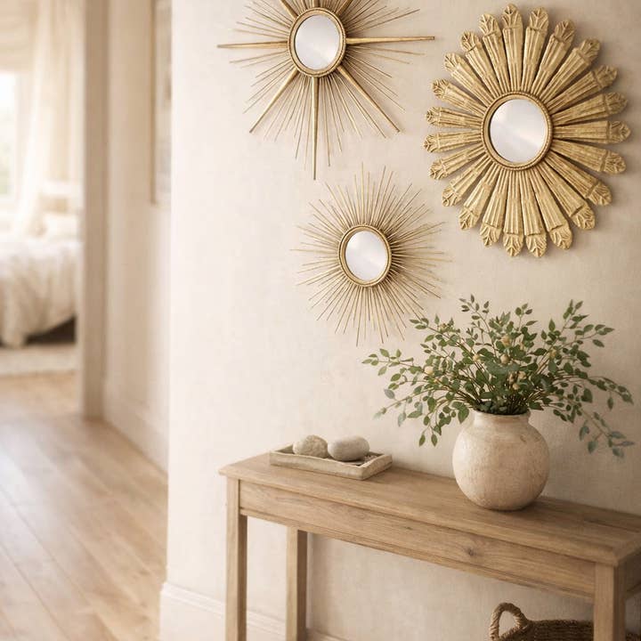Gold Sunburst Mirror Display - Set of 3 for wholesale by Buckeye Craft Co.