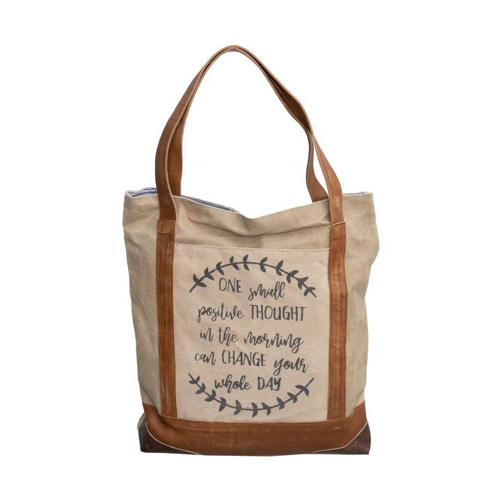 'One Positive Thought' Upcycled Canvas Tote (008) for wholesale by Dorset Bay