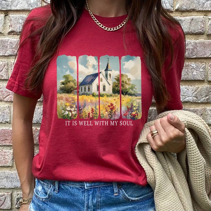 Little White Church Graphic Tee for wholesale by Dixie Grace Mercantile