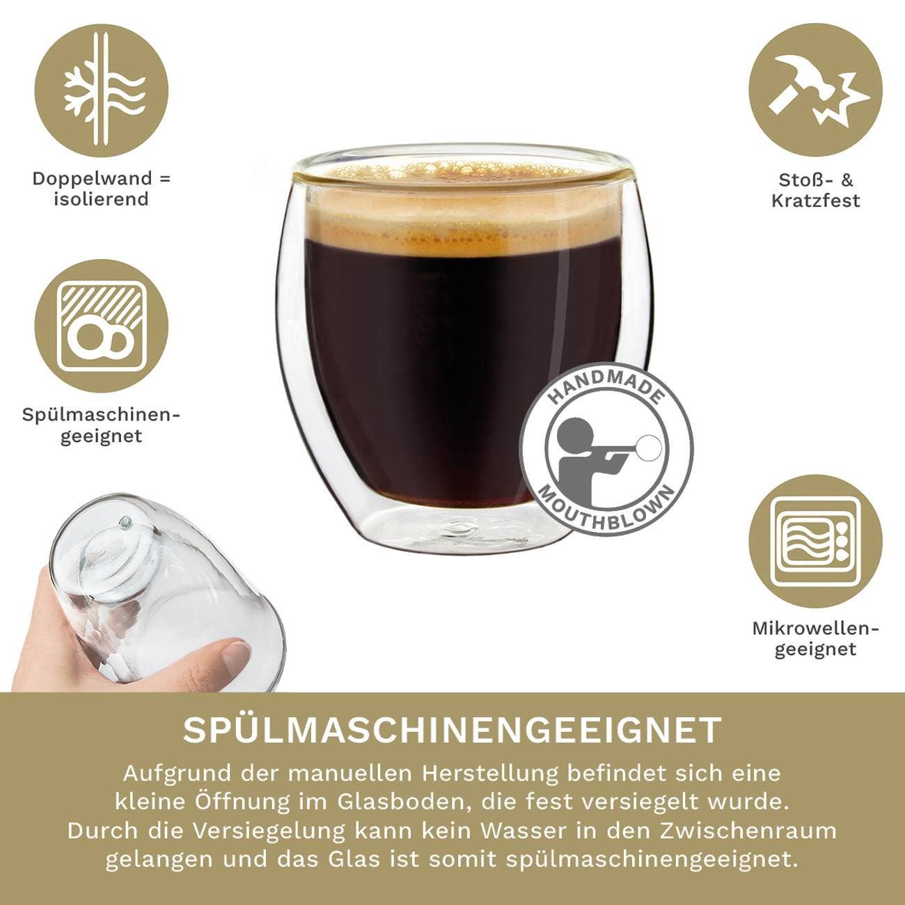 Creano – wholesale Kaffe-/Tékopp – Creano termoglas för espresso, set om 6, 100 ml dubbelväggiga glas3