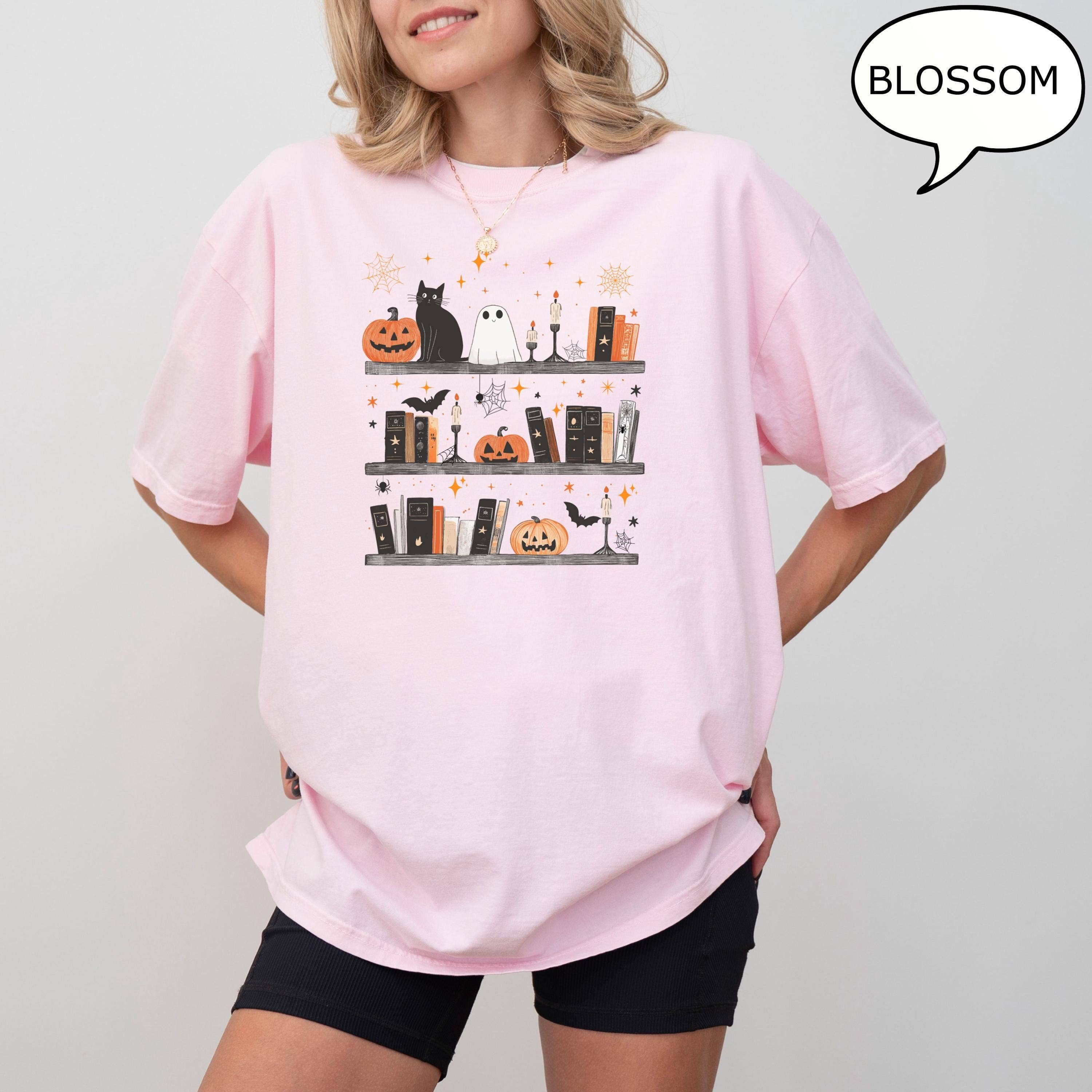 Glaime – wholesale T-shirt (graphic) – unisex –  Comfort Colors Halloween Pumpkin Cat Ghost and Book Shirt3