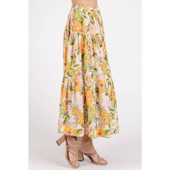 mittoshop - Wholesale Skirt - Women's - FLOWER PRINT ELASTIC WAIST TIERED MAXI SKIRT8