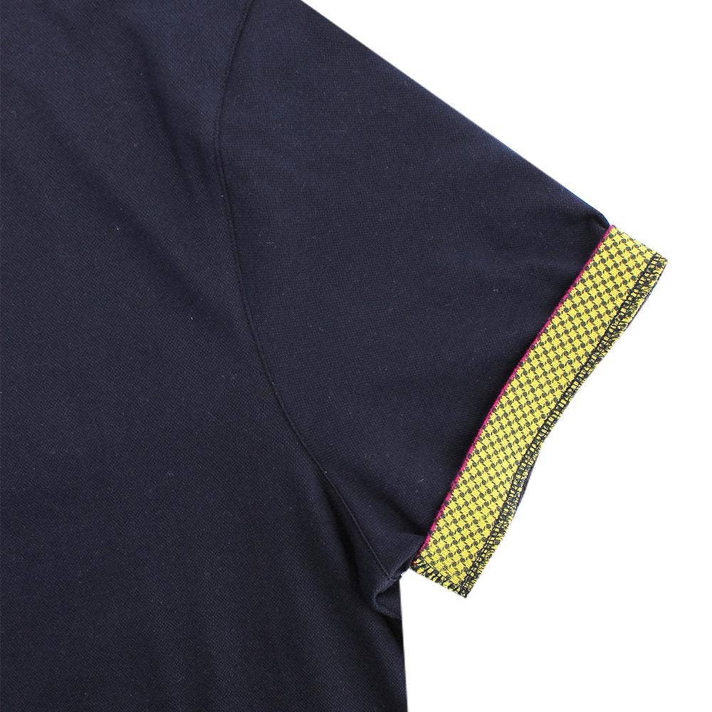 EIGHT X – Polo - Homem por atacado – Polo azul marinho com gola dupla face com estampa de grade amarela e fúcsia4