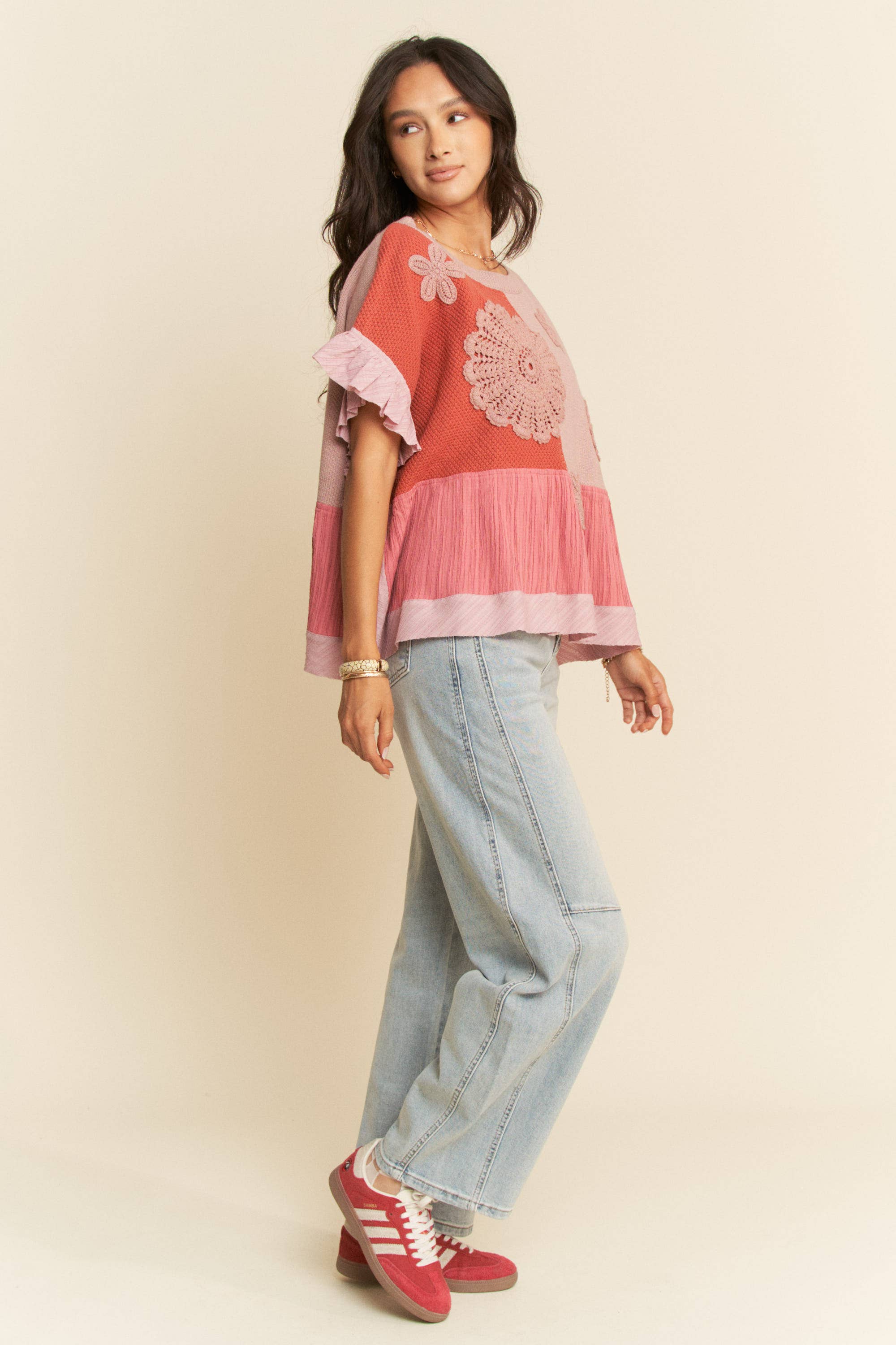 Davi & Dani – wholesale Knit top – Women's – SWEATER TEXTURED FABRIC RUFFLE DETAIL TOP5