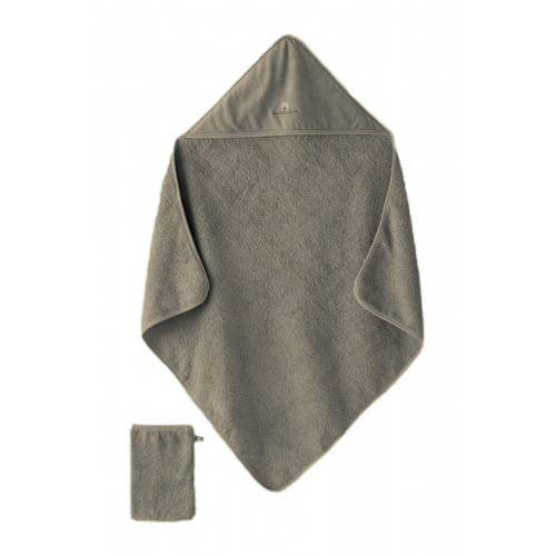 Cape de bain+Gant 75x75 cm Taupe pour la vente par Eveil et Nature