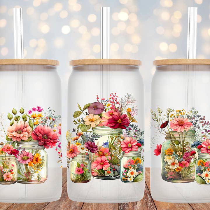 Jar Flower Glass Tumbler for wholesale by The Potted Oasis