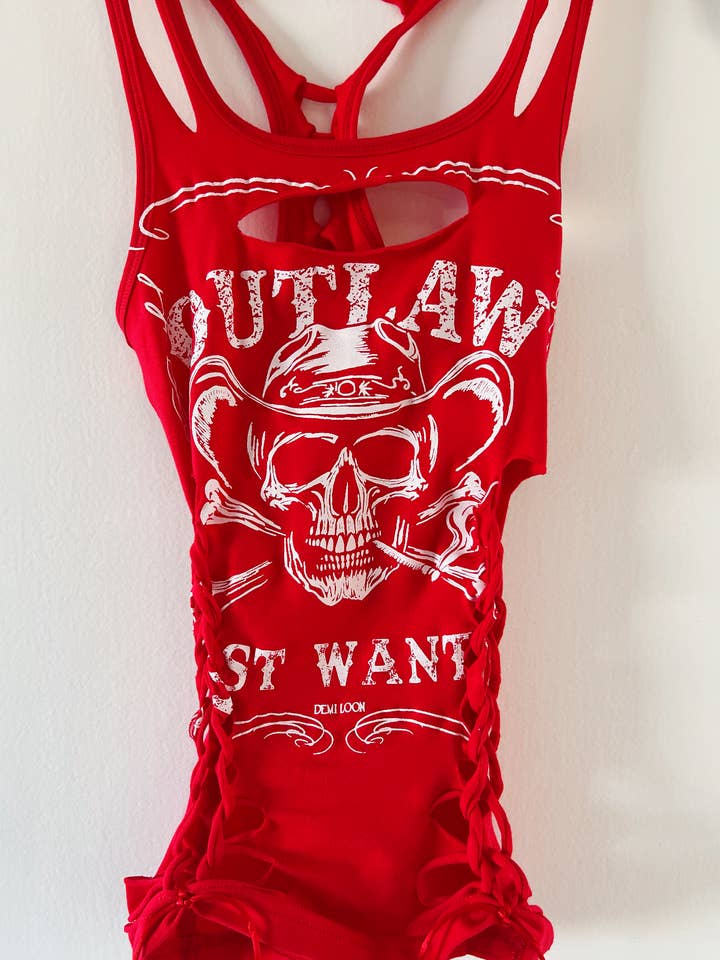 Demi Loon - Wholesale Tank top – Women′s - Outlaw Skull Graphic Motorcycle Sexy Biker Cowgirl Festival Slashed Tank Top5